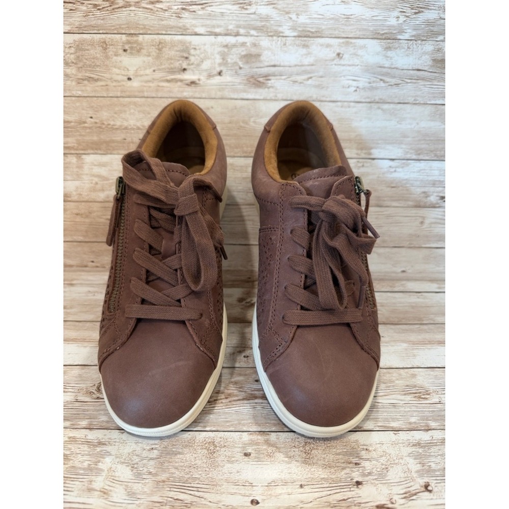 Earth Women's Cognac Lace-Up Sneakers with Side Zip Size 8M NWT